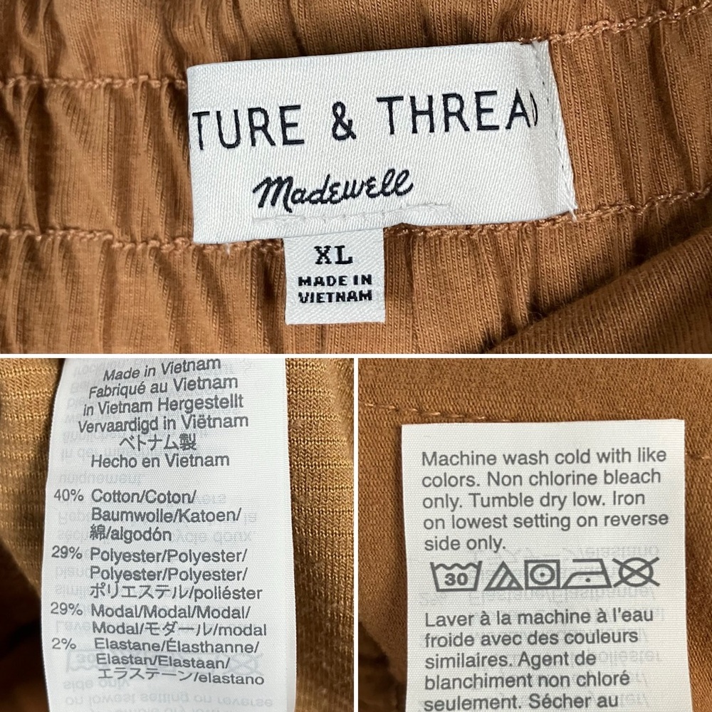 MADEWELL Wide Leg Cropped Pants XL Corduroy Velour Pull-On Academia Loungewear - Picture 7 of 12